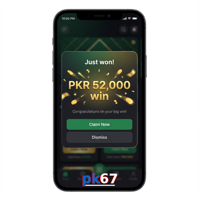 Main screen of Pk67 win page for PK players